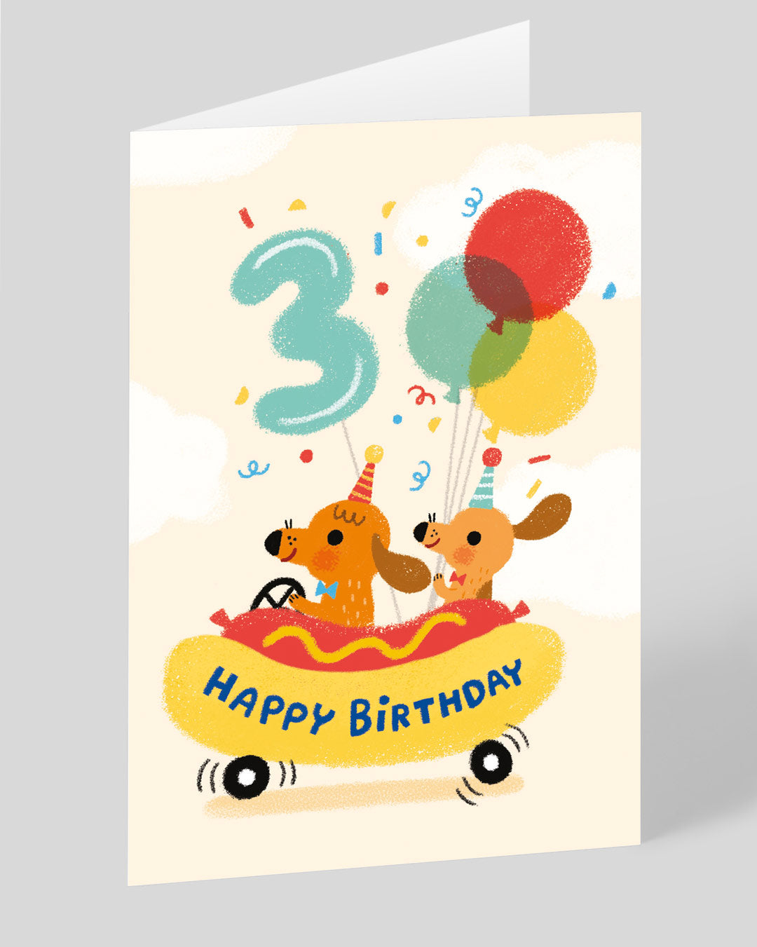 Personalised Hotdog Car 3rd Birthday Card