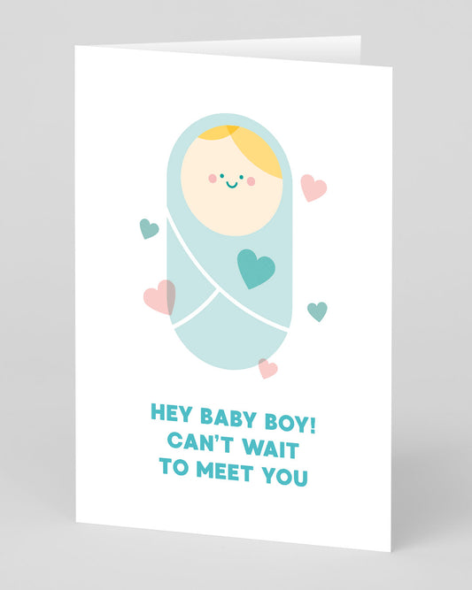Personalised Hey Baby Boy New Baby Card