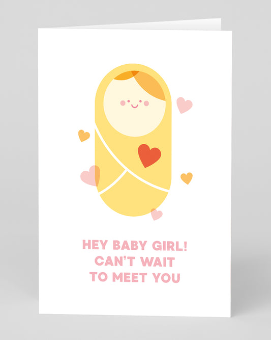 Personalised Hey Baby Girl New Baby Card