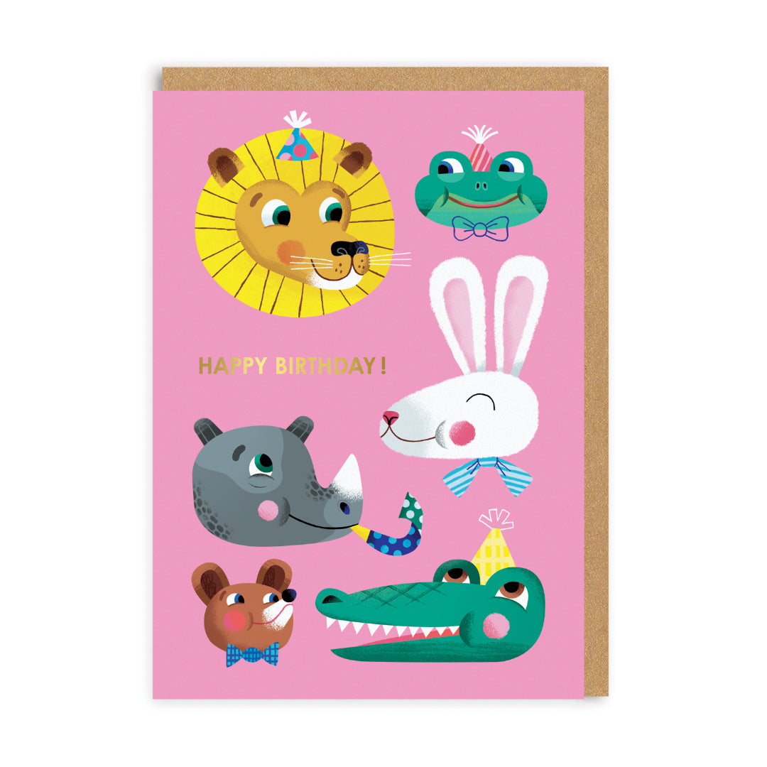 Animal Smiling Faces Birthday Card