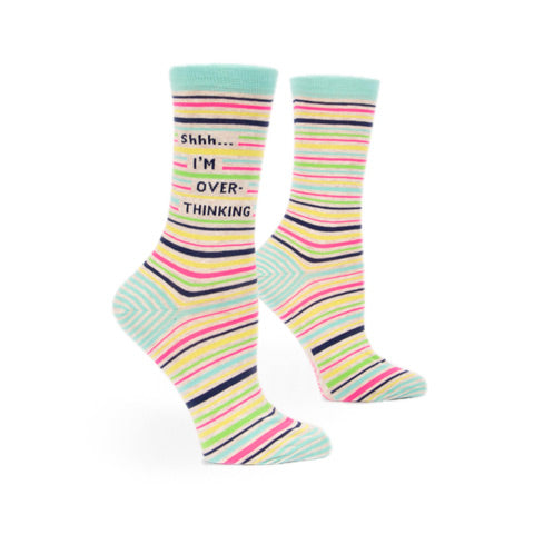 Stripy Women's Socks with a slogan reading Shh! I'm Overthinking