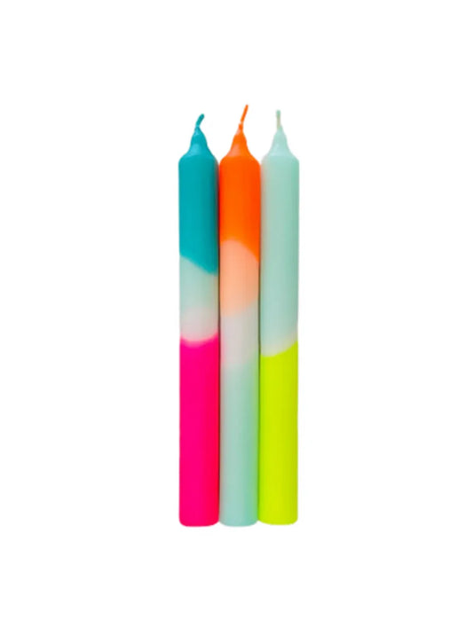 Set of 3 Dip Dye Neon Rainbow Kisses Candles