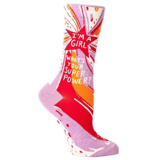 I'm A Girl. What's Your Superpower? Women's Crew Socks