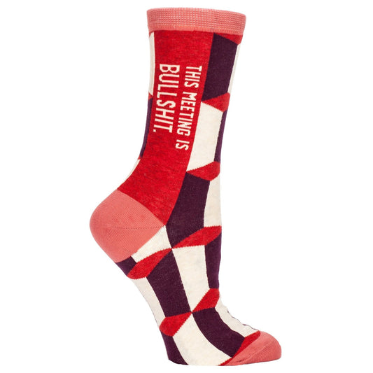 Red And Black Women's Sock with the slogan This Meeting Is Bullshit